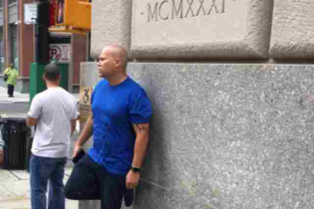 An alleged ICE agent outside Brooklyn Criminal Court on Thursday morning.